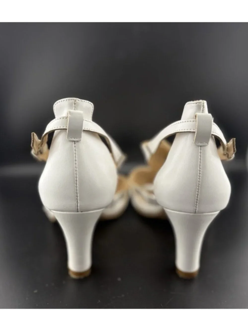Andrea. White Cutout Heeled Sandals Womens 5.5 Slingback Peep Toe Dress Shoes - Picture 4 of 10